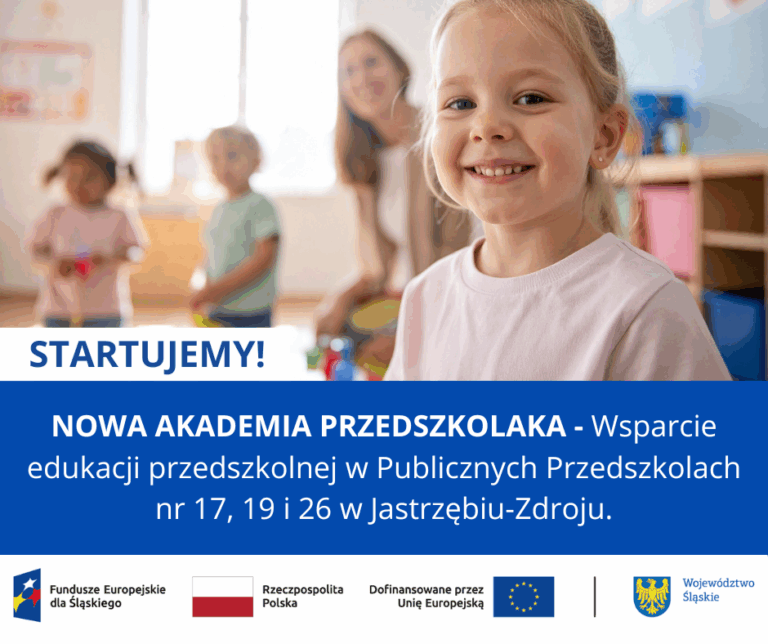 „NOWA AKADEMIA PRZEDSZKOLAKA - Wsparcie edukacji przedszkolnej w Publicznych Przedszkolach nr 17, 19 i 26 w Jastrzębiu-Zdroju.” CEL PROJEKTU: Projekt realizowany przez Publiczne Przedszkola nr 17, 19 i 26 w Jastrzębiu-Zdroju ma na celu wsparcie edukacji naszych przedszkolaków poprzez organizację zajęć dodatkowych z zakresu: 1. Rozwijania umiejętności IT oraz kluczowych kompetencji, niezbędnych w dalszej edukacji. 2. Wsparcia w rozwoju kompetencji społecznych, komunikacyjnych i kreatywności, a także rozwijania mowy i motoryki. 3. Kształtowania świadomości ekologicznej, uwrażliwiania na zmiany klimatu oraz rozwijania kluczowych kompetencji w tym obszarze. 4. Organizacji warsztatów równościowych z elementami integracji rówieśniczej i preorientacji zawodowej, wspierających współpracę i wzajemny szacunek w grupie. W każdym przedszkolu uzupełnimy kompetencje nauczycielek w ważnych dla ich pracy zakresach oraz doposażymy placówki w materiały i zakupy niezbędne do wykonywania zajęć. Projekt będzie realizowany w Publicznych Przedszkolach nr 17, 19 i 26 w Jastrzębiu-Zdroju w okresie od 1.11.2025 do 30.10.2027 r. i obejmie 302 dzieci (szacujemy 165 dziewczynek i 137 chłopców) oraz kadrę pedagogiczną przedszkola (20 kobiet). 16 nauczycielek uzyska kwalifikacje dzięki udziałowi w projekcie. Projekt wpłynie na lepszy rozwój dzieci biorących udział w zajęciach z naszych przedszkolach. Wartość projektu: Na realizacje projektu pozyskaliśmy 852 298.75zł, w tym 767 068.87zł to dofinansowanie z Unii Europejskiej. #FunduszeUE #FunduszeEuropejskie #edukacja #kwalifikacje #kompetencje #rozwój #przedszkole #superprzedszkolak #Akademia